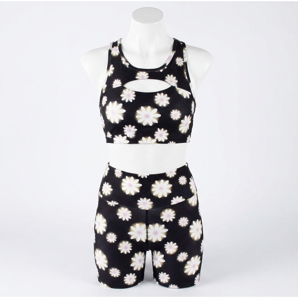 NEW NICOLE MILLER cut out racerback sports bra in hazy daisy
